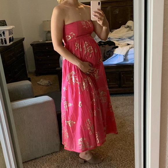 Free People Baja babe midi maxi dress pink gold Medium - Picture 6 of 6